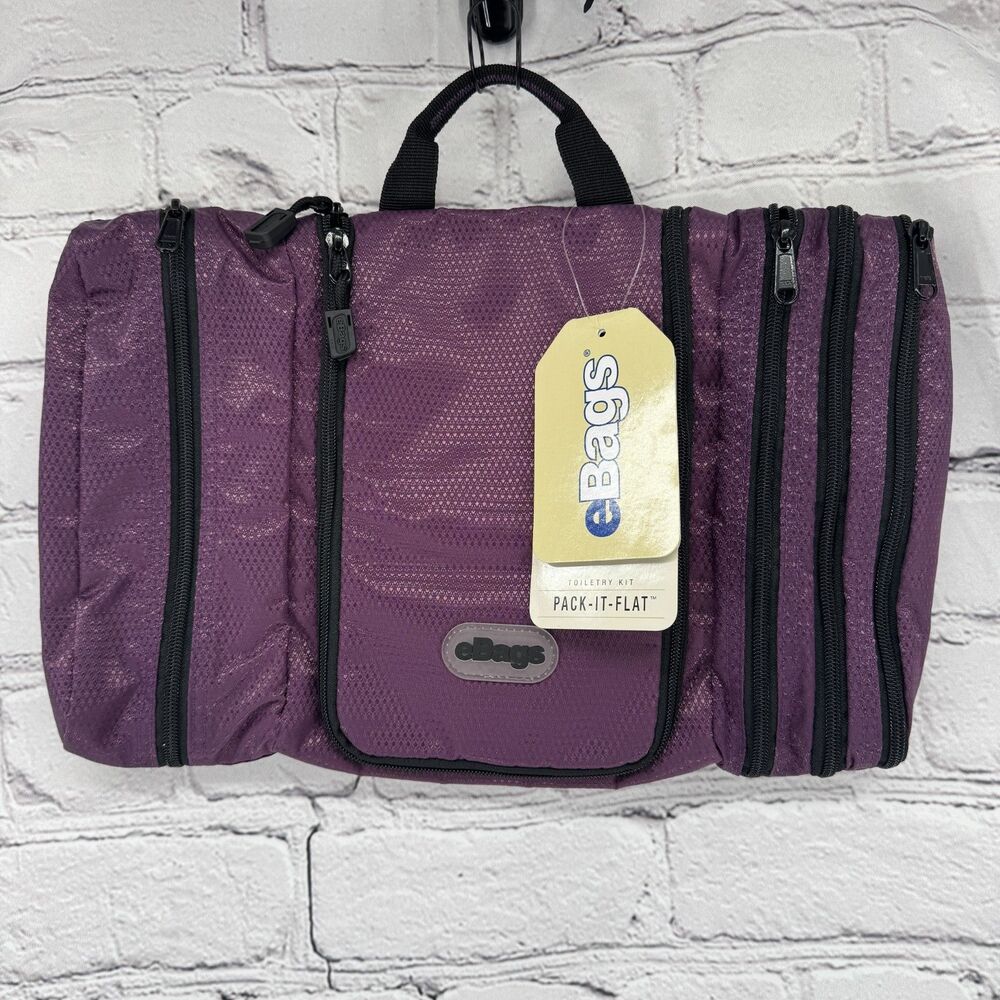 NWT eBags Pack it Flat Toiletry Kit Eggplant Purple Hanging Travel Bag